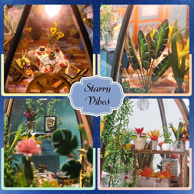 Soothee DIY Miniature House Kit, DIY Book Nook with LED Light | 3D Puzzles for Adults and Teens, Tiny Greenhouse Building Kits for Bookshelf Decor, Relaxing Gift for Craft Lovers | Starry Garden