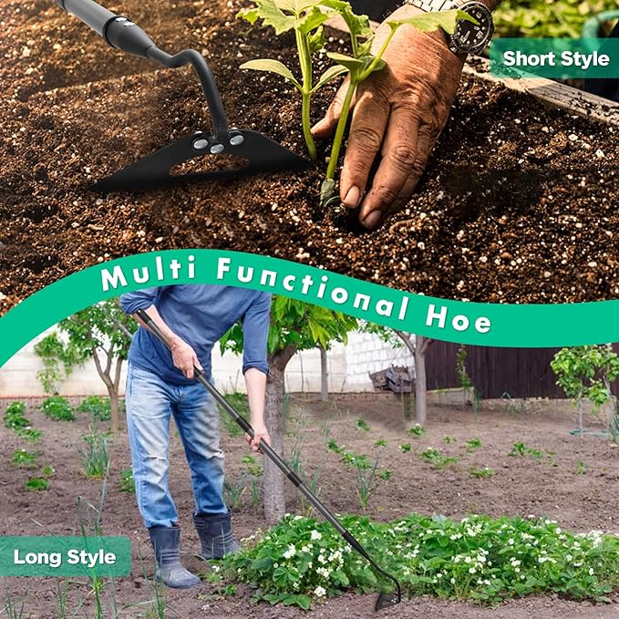 Lilyvane Hardened Hollow Hoe with Long Handle - 85 Inch -Heavy Duty Garden Hoes for Weeding Loosening Soil Digging Planting Ridging, Handy Hoe Garden Tool