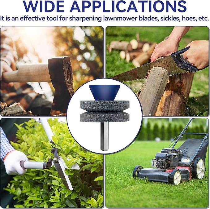 Lawn Mower Blade Sharpener, 4PCS Double Layer Corundum Mower Blade Sharpener, Lawnmower Blade Sharpener for Any Power Hand Drill