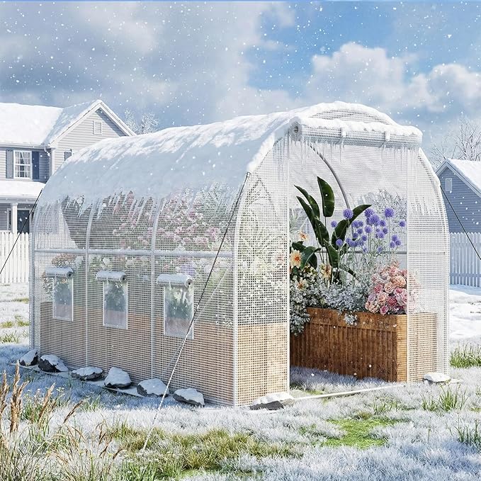 Superlele 10x7x7FT Tunnel Greenhouse for Outdoors, Heavy Duty Walk in Greenhouse, Large Garden Green House with Reinforced PE Mesh Cover, 6 Windows with Screen, Stakes and Ropes, White