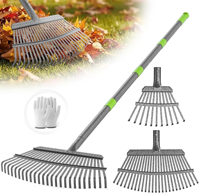GARDENWORK Leaf Rake for Leaves,36-73" Long Garden Rake,25 &11 Tines Heavy Duty Leaf Rake for Lawns,Adjustable Stainless Steel Handle,Yards, Grass, Garbage, Weeds, Debris