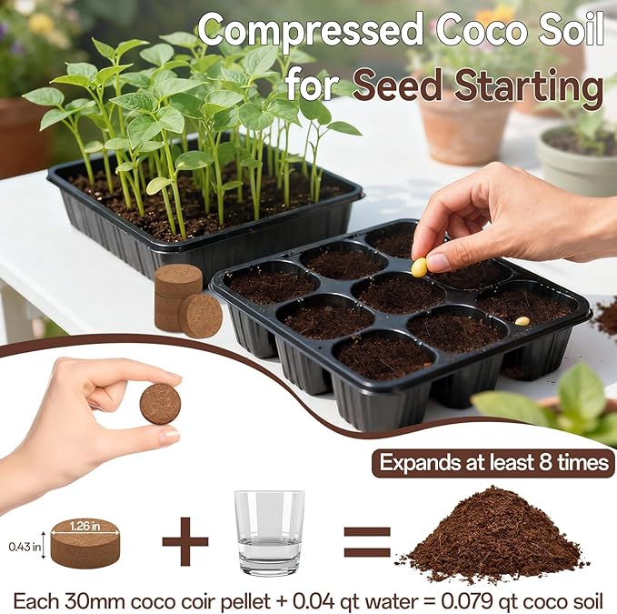 Halatool 55 Pcs Compressed Coco Coir Pellets, Seed Starter Soil Pellets for Indoor Potted Plants, Made from 100% Organic Coconut Coir for 3X Water Retention & Enhanced Aeration, Beginner-Friendly