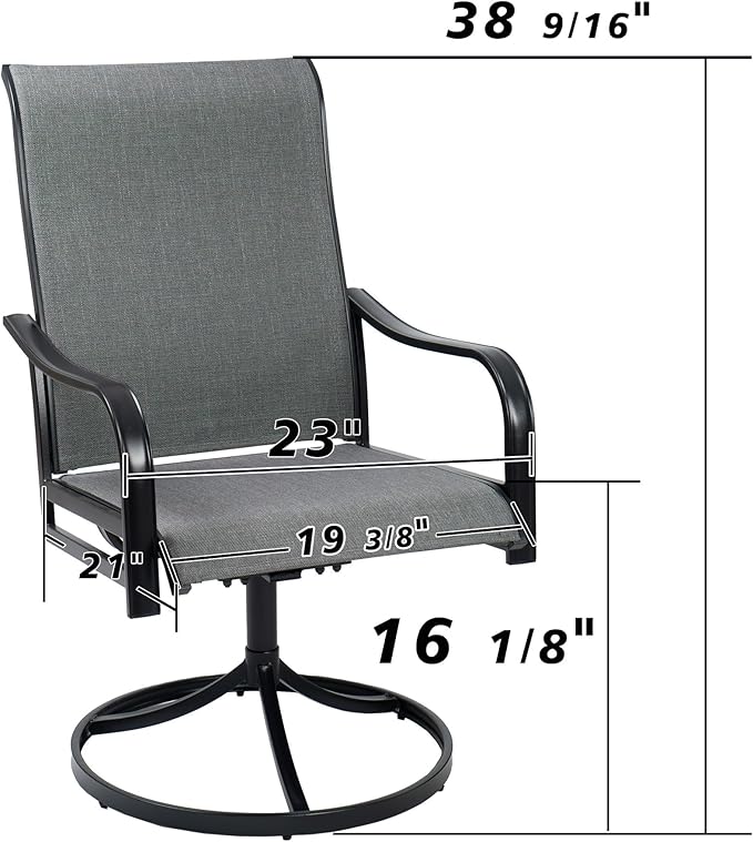 Kozyard Patio Swivel Dining Chairs Set of 2, 360 Swivel Rock Chairs Textilene High Back and Wrought Iron Frame for Poolside Backyard Deck Lawn Garden (Gray, Swivel)