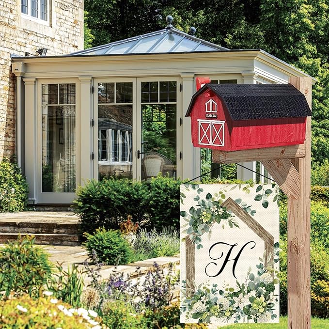 AVOIN colorlife Initial Letter H Monogram Garden Flag 12x18 Inch Double Sided Outside, Spring Floral Family Last Name Yard Decoration