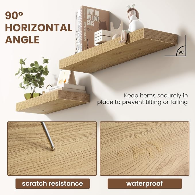 Acovy 30 Inch Floating Shelves for Wall 2 Pack, 30" Wall Shelves for Books, Storage, Decor, Wall Mounted Floating Shelf with Invisible Brackets for Kitchen, Living Room, Oak