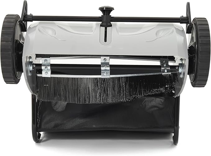 Dapper Supply 22-Inch Push Lawn Sweeper, Grass, Lawn and Leaf Cleanup Collector with Large 3.5 cu. ft. Hopper Bag, Durable Wheels, and Dual Spinning Brushes, Grey