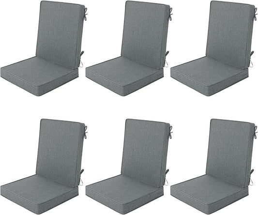 Outdoor Chair Cushions 20x20, Water-Resistant & Fade-Resistant, Patio Furniture Lawn Dining Chair Seat Replacement with High Back, Ties Zipper, Removable Cover, Set of 6, Dark Grey