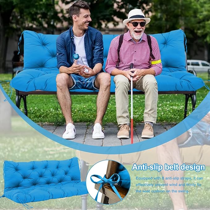 Premium 5" Thick Waterproof Outdoor Swing Cushions Sturdy Durable 2-3 Seat Replacement Porch Swing Cushions with Backrest&Ties Bench Cushion for Outdoor Furniture Backyard Patio (48x40x5inch)
