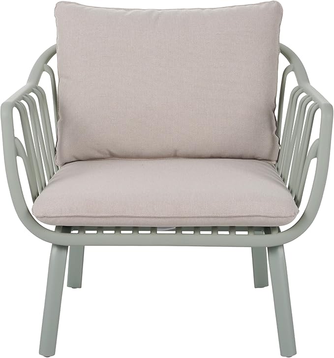 Christopher Knight Home Set of 2 Huron Indoor/Outdoor Polypropylene and Iron Frame Club Chairs,Patio Conversation Seating/Armchair for Garden, Backyard, Poolside,Removable Cushions, Light Green+Beige