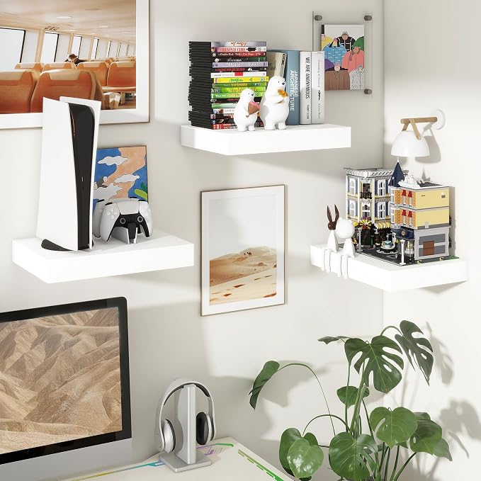 FLYJOE 12 Inch Deep Floating Shelves, 16 Inch White Wall Shelves Set of 2