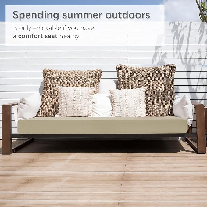 Favoyard Outdoor Bench Cushion 48 x 18 Inch Waterproof Patio Furniture Cushions 3-Year Color Fastness Garden Sofa Settee Couch Swing Pads with Handle and Attach Ties, Beige