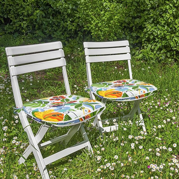 SleepMan Outdoor 17"x16" Chair Cushions with Ties Set of 4, Water Resistant All Weather U-Shape Seat Pads for Patio Garden Furniture Indoor Fade Resistant Patio Cushions (Flower World)