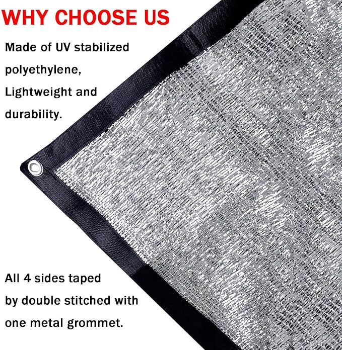 85% Aluminum Foil Shade Cloth with Grommets,6.5ft x 6ft, Mesh Sun Block Fabric Cover, Canopy, Privacy Screen for Outdoor Patio, Garden, Backyard, Silver