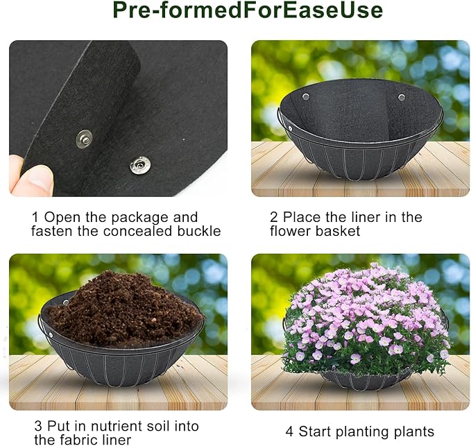 2PCS 14 Inch Round Hanging Basket Liner Fabric Non-Woven Planter Black Felt Replacement Inserts for Hanging Baskets Outdoor Plants - Avoid Bird Nesting