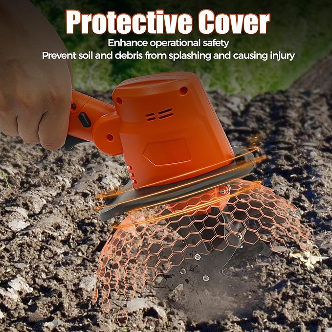 21V Cordless Tiller Cultivator, 235RPM Electric Garden Tiller with 1.5Ah Battery & Charger, 3.94-Inch Tilling Width & Depth Handheld Cultivator for Soil Loosening, Weeding, and Home Gardening