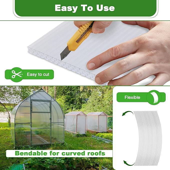 Quibbay 14PCS 4' X 2' X 0.32'' Polycarbonate Greenhouse Panels, Waterproof UV Protected Clear Polycarbonate Sheets Three-Layer Honeycomb Roof Panels, Corrugated Plastic Roofing Panels for Greenhouse