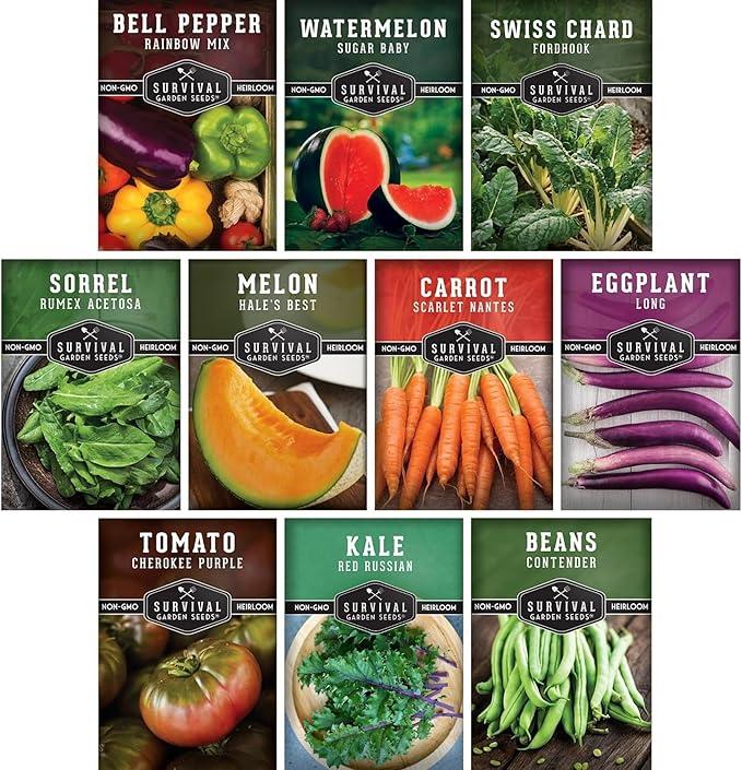 Heat & Drought Tolerant Vegetable Seeds Collection - 10 Variety Pack for Hot Climates & Dry Conditions - Heirloom Non-GMO Varieties for Southern, Texas & Zone 7-10 Gardens - Survival Garden Seeds
