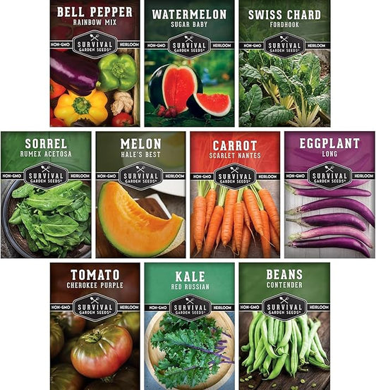 Heat & Drought Tolerant Vegetable Seeds Collection - 10 Variety Pack for Hot Climates & Dry Conditions - Heirloom Non-GMO Varieties for Southern, Texas & Zone 7-10 Gardens - Survival Garden Seeds