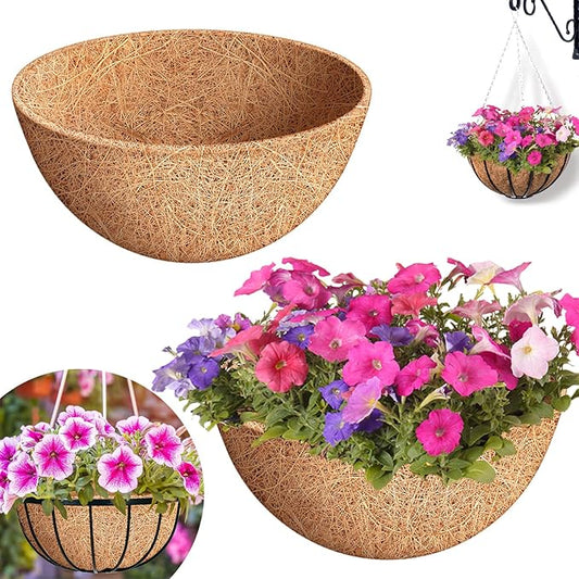 Riare 2 Pack 16 Inch Round Coco Liners Replacement, 100% Natural Coconut Coir Liners for Hanging Baskets, Garden Flower Vegetables Planter Pot, Window Box, Fence, Decks