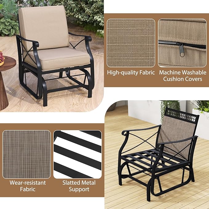 Tangkula Outdoor Glider Rocking Chair, Patio Gliding Chair Furniture with Metal Frame and Thick Cushions for Porch, Balcony, Garden and Yard (2 Pack)