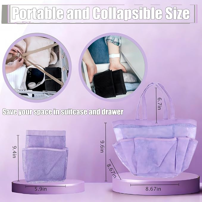 Mesh Shower Caddy Portable - 9 Pockets, Shower Bag for Dorm Room Camping | 2 Handle Quick Dry Shower Bag College Dorm Room Essentials Large Capacity Hanging Basket for Bathroom Travel Swimming Gym