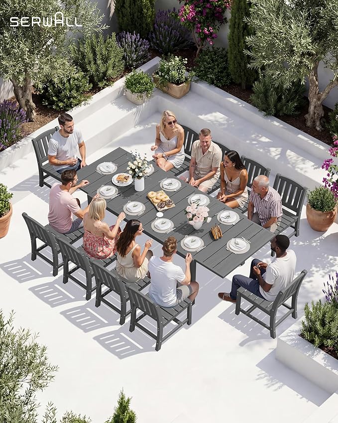 SERWALL Outdoor Dining Chairs Set of 2, All-Weather HDPE Patio Armless Chairs, Grey