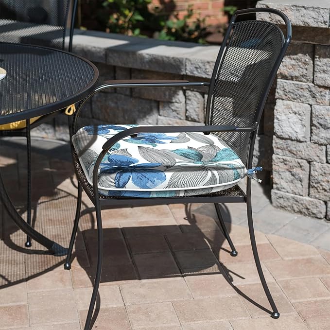 Outdoor Chair Cushions Set of 4, Water Resistant Patio Chair Pads with Ties, Seat Cushions for Home Garden Furniture Decoration, 16"x17", Clemens Noir Blue