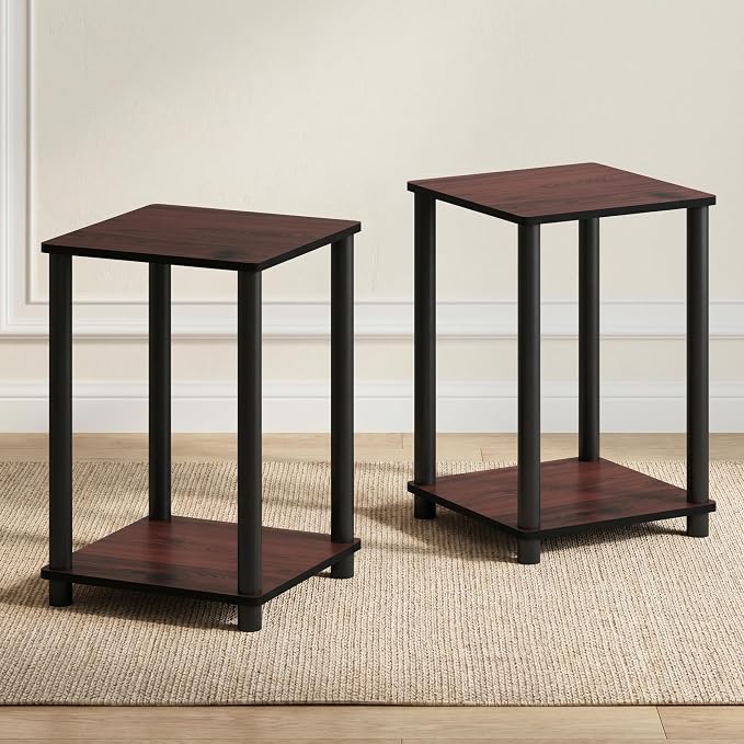 Furinno Turn-N-Tube Toolless 2-Tier Side Table Set of 2, Cherry Oak