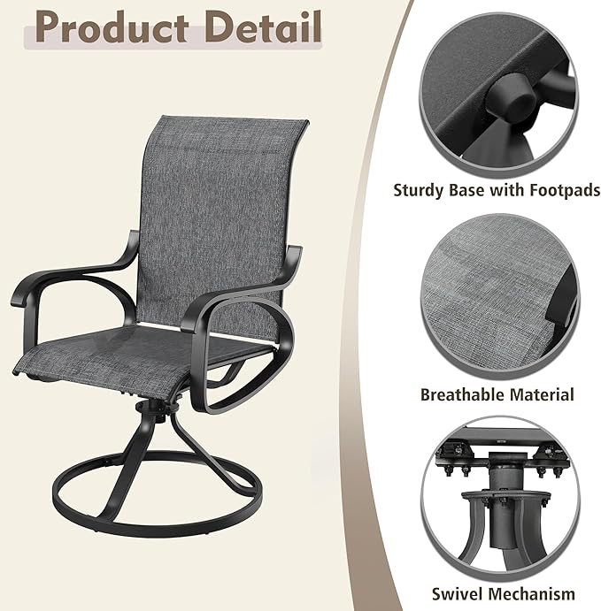 Patio Swivel Chairs Set of 4, All Weather Outdoor Rocking Chair with Textilene Breathable Back, Metal Frame, Patio Dining Chair for Backyard, Garde, Porch and Deck (4, Modern Grey)