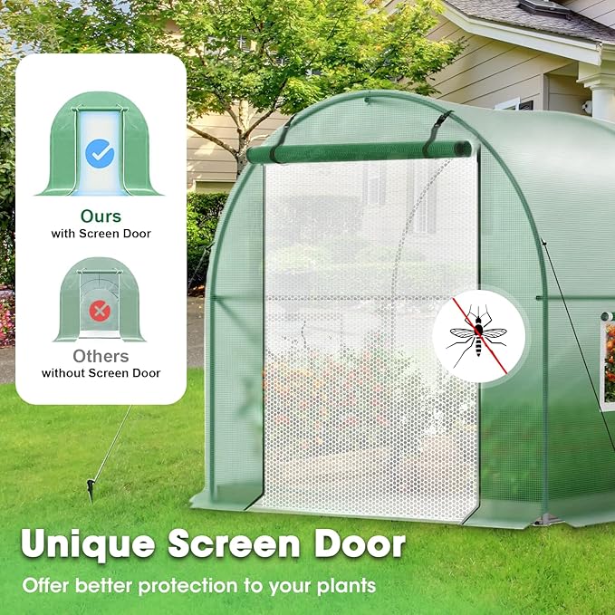 12x7x7 Walk-in Greenhouse with Watering System, Heavy Duty Green House for Outdoors, Portable Green Houses for Outside, Winter Hot House with Metal Frame & Roll-up Zipper Door Screen Windows