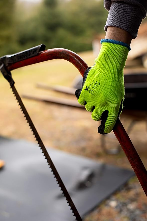 G & F 1516 12 Pairs Pack Premium High Visibility Low emissions Green Work and gardening Gloves for Men and Women. MicroFoam Textured Coated Palm and Fingers Gloves for Gardening Work, X-Large, Green