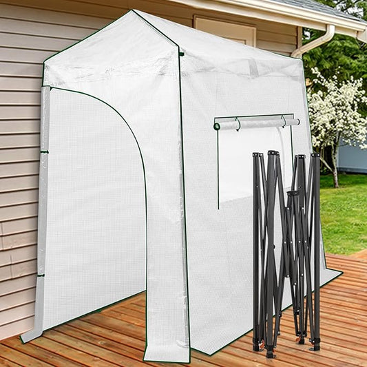 EAGLE PEAK 9x4 Portable Walk in Greenhouse, Pop Up Indoor Outdoor Greenhouse, Green House Kit with Zippered Roll-Up Doors and Windows, Lean-to Design, PE Cover, Clear/White