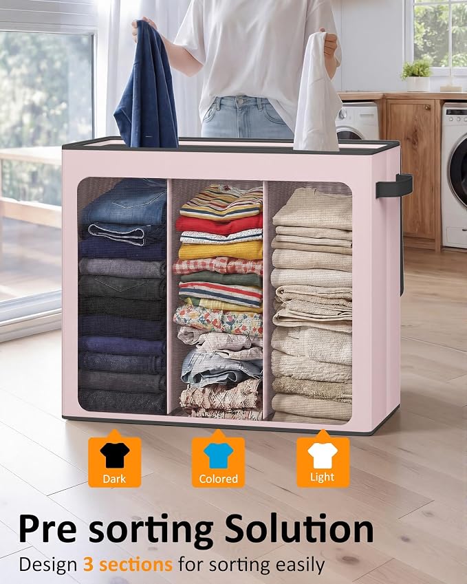 Optish 180L Laundry Hamper 3 Section, Large Hamper with Mesh Bags & Lid | Detachable 3 Inner Bags, Extra Large Laundry Basket Organizer for lots of Clothes, Pants, Bedroom, Bathroom, Load 50 lbs