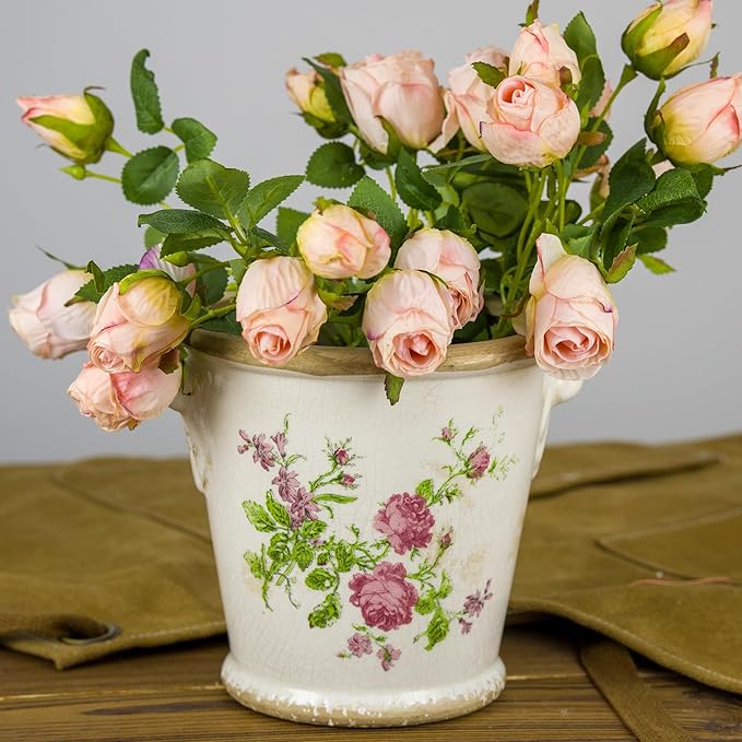 Dosayes Vintage Ceramic Flower Pot with Drainage Holes and Handle,Ice Crack Country Rustic Planters for Indoor Outdoor,Tuscan Decor,Home and Garden Decor,Gardening Present