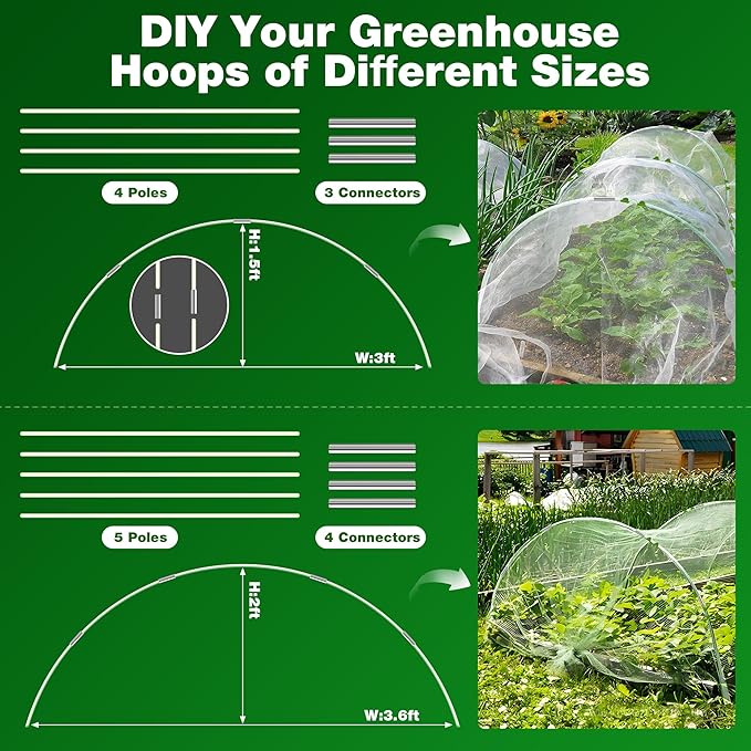 Garden Mesh Netting Kit, 2 Pieces 10x33FT Garden Netting, 100 Garden Hoops 80 Connectors 72 Clips 1 Pair Gloves, Protection for Plant Vegetable Fruits Flowers Greenhouse (White 10 * 33ft)
