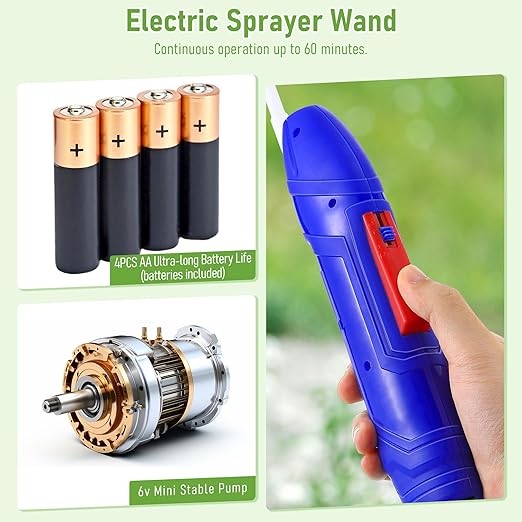 Qualirey Battery Powered Sprayer Wand with Holster, Foldable Nozzle Fits 38mm Cap 1 Gallon Jugs, Electric Weed Bug Ant Killer for Beach Cleaning, Gardening, Lawn and Disinfecting(Blue)