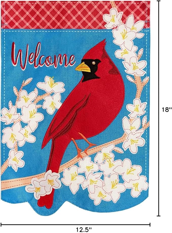 Spring Cardinal Welcome Burlap Garden Flag Floral 12.5" x 18" Briarwood Lane