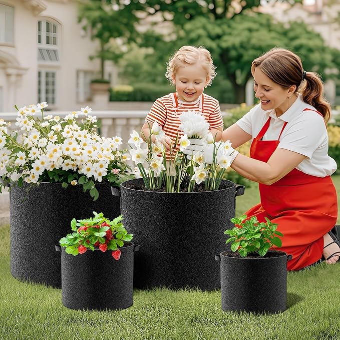 Land Guard 4-Pack Fabric Grow Bags 25 Gallon, Thickened Nonwoven Garden Pots, Growing Bags with Handles, Black