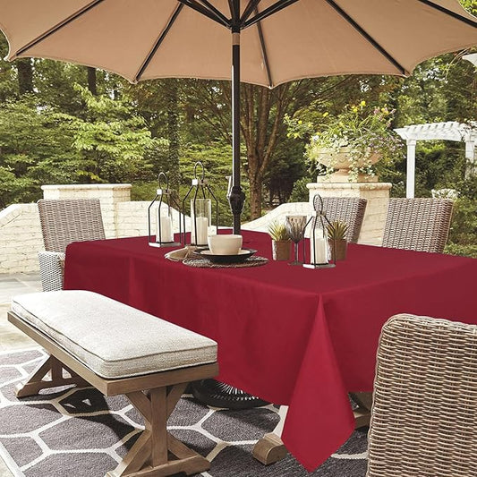 Outdoor Tablecloth Wrinkle-Free Stain Resistant Waterproof Polyester Fabric Table Cover with Zipper Umbrella Hole for Picnic/Party/Dinner/Patio Garden(60×84inch,Zippered,Red)