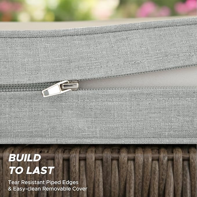 Outdoor Chair Cushions, Water-Resistant & Fade-Resistant, Patio Furniture Lawn Dining Chair Seat Replacement with Mid Back, Ties Zipper, Removable Cover, 18 x 16.5 Inch, Set of 2, Light Grey
