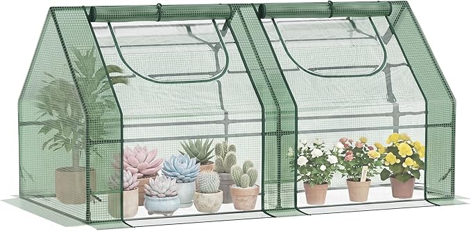 Outsunny 6' x 3' x 3' Portable Greenhouse, Garden Green House with 2 PE/Plastic Covers, Steel Frame and 2 Roll Up Windows, Green