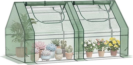 Outsunny 6' x 3' x 3' Portable Greenhouse, Garden Green House with 2 PE/Plastic Covers, Steel Frame and 2 Roll Up Windows, Green