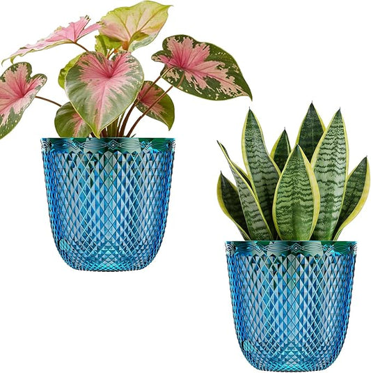 QCQHDU 2 Pack Self Watering Pots, 5.7 Inch Flower Pots with Drainage Holes and Water Filling Port, Garden Planter for Indoor Outdoor Plants (Klein Blue)