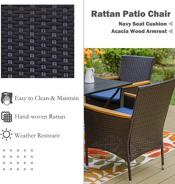 Sophia & William Rattan Patio Chairs Set of 4, 4 Pcs Wicker Outdoor Dining Chairs with Seat Cushions & Wood Armrest