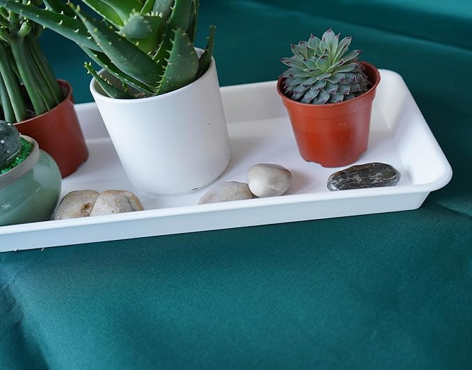 VUWEZ 2 Pack Plastic Plant Saucer, Rectangular, Indoors Outdoor, Drip Tray for Flower Pot, Windowsill (6.5 X 13 Inch, Black)