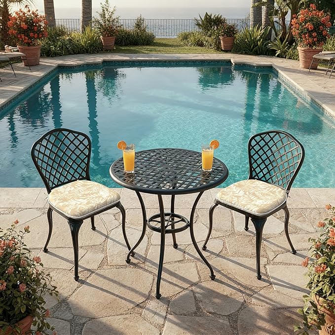 DYTXIII Set of 2 Outdoor Chair Cushions with Ties, Water Repellent Patio Chair Pads 17"x 16" for Outdoor Furniture, Round Corner Seat Cushions for Garden Yard Kitchen Tropical Leaf Oat