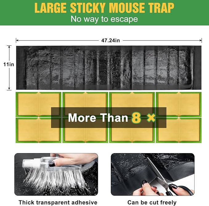10 Pack Super Large 47.2 * 11'' Sticky Mouse Rats Glue Traps for Mice | Peanut Taste Pheromone, Peanut Taste Pheromone Traps for Home, Rodent Snakes