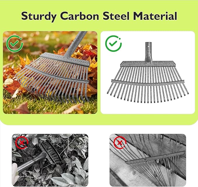 GARDENWORK Leaf Rake for Leaves,36-73" Long Garden Rake,25 &11 Tines Heavy Duty Leaf Rake for Lawns,Adjustable Stainless Steel Handle,Yards, Grass, Garbage, Weeds, Debris