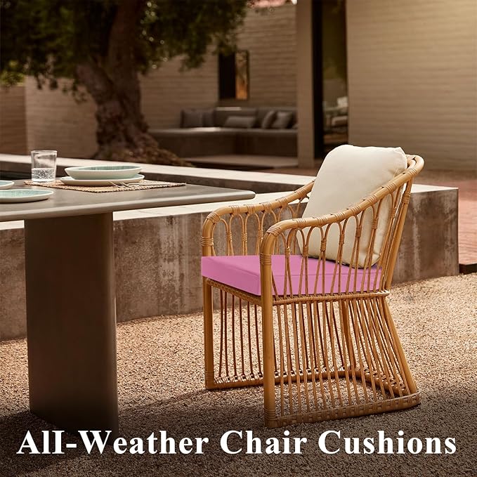 Topotdor Outdoor Chair Cushions for Patio Furniture,Waterproof Patio Chair Cushions Set of 2,Indoor/Outdoor Round Corner Chair Seat Cushion with Ties,18"x18"x3" Pink