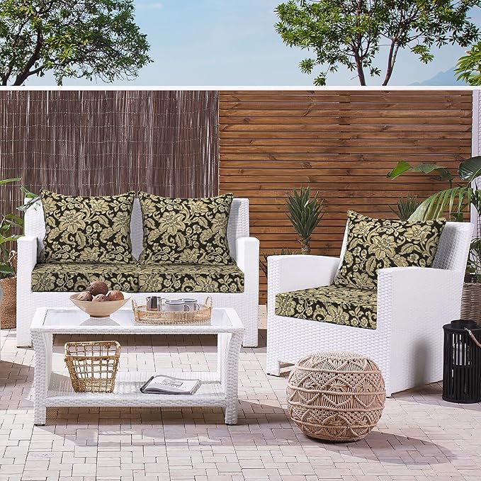 LVTXIII Outdoor Seat and Back Cushion Patio Deep Seat Cushion Set Seasonal Chair Cushion for Wicker Chairs and Garden Furniture Decoration, 22"x22"x4", Jacobean Black